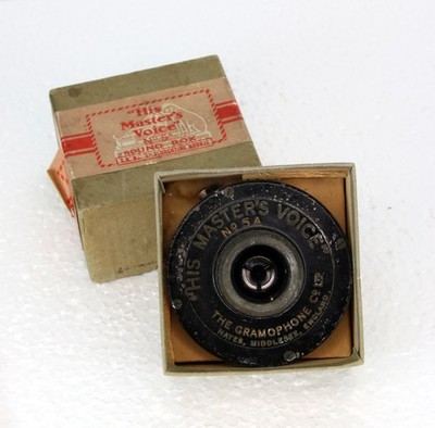 GRAMMOPHON Schalldose His Master's Voice No. 5A, 19,7 mm Anschluss, + Box T558