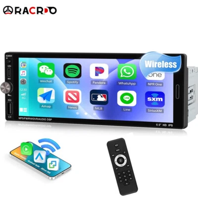 RACRDO Autoradio 1Din 6.9" Touchscreen Wireless Apple CarPlay Bluetooth USB FM Radio