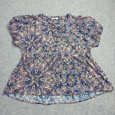 Odd Molly Blouse 3 - L Bleu Coton Bio Tissé Top Boho Paisley Batik Détendu