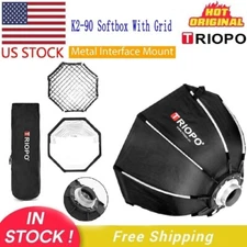 US TRIOPO K2-90 90cm/35.4" Studio Flash Foldable Bowens Octagon Softbox & Grid