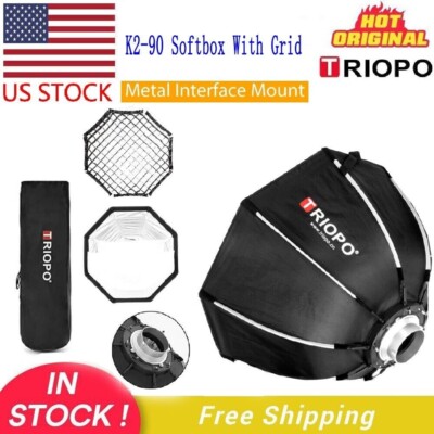 US TRIOPO K2-90 90cm/35.4'' Studio Flash Foldable Bowens Octagon Softbox & Grid