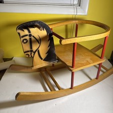 Vintage Hand Made Solid Wooden Rocking Horse, Retro Children  s Toy, Mid Century
