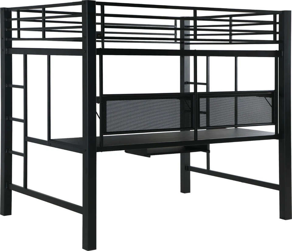 Cama tipo loft Coaster 460023 Bomar tamaño completo con escritorio metal resistente negra Foto 3 de 4