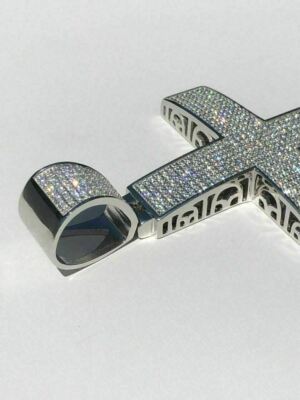 Large Solid 925 Silver Men's Cross 5ct CZ 3.25” BIG Hip Hop