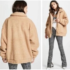 I.am.gia The Pixi Sherpa Slouchy Teddy Jacket Oversized Winter Coat Tan Large