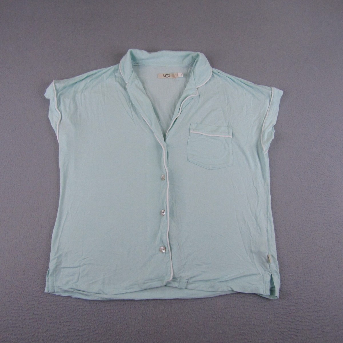Ugg Shirt Womens Small Blue Pajama Top Button Up Sleepwear Cap