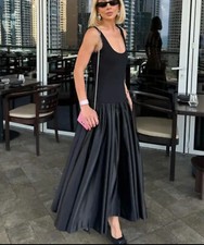 Hot selling Jersey and satin draped waist black vest dress