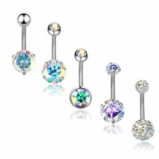 14G Stainless Steel Belly Button Rings CZ Crystal Navel Rings Body Piercing