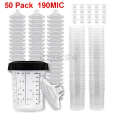 50 Pack CUPS Disposable Paint Spray Gun Cup Liners & Lid System (190 Mic) USA