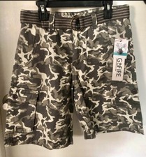 Ring of Fire Boys' Camouflage Print Belted Cargo Shorts Size 16