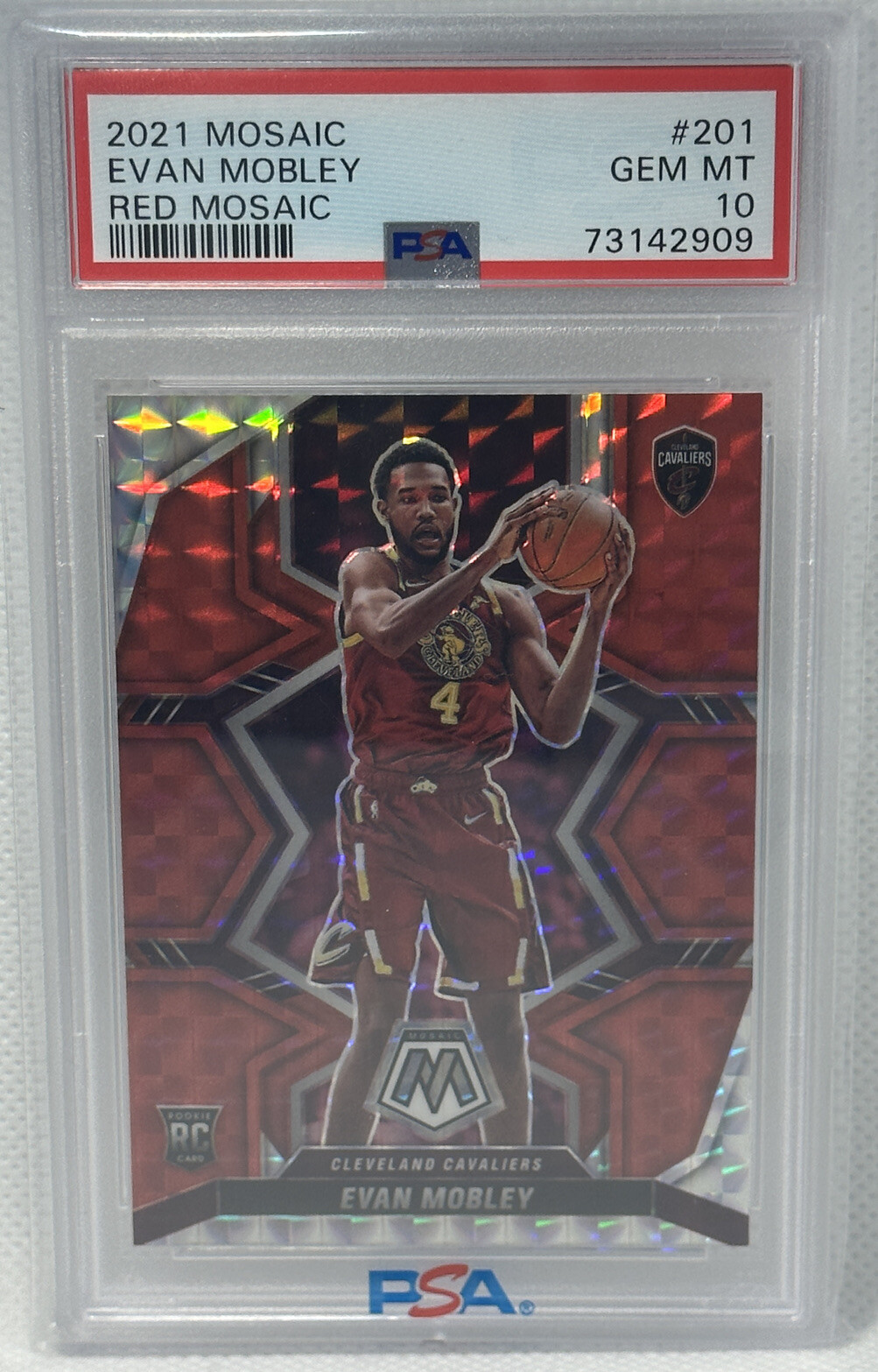 2021 Panini Mosaic Evan Mobley Rookie Red Mosaic PSA 10 #201 Cavaliers RC