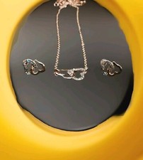 Holiday Stocking Stuffer Gold Double Heart Rhinestone Necklace Earrings Love Set