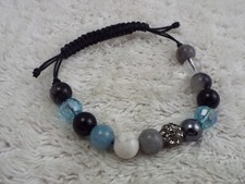 Blue Black Stone Bead Adjustable Cord Bracelet