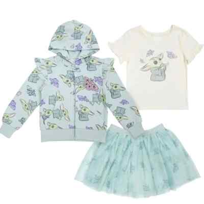 Disney Baby Yoda Girls Skirt Hoodie Jacket Shirt Set Outfit Grogu 5 6 Star Wars