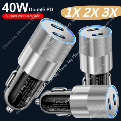 Dual PD Car Charger 40W Fast Charging Adapter Type C For iPhone 14 13 12 11 Pro
