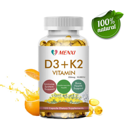 120 Capsules Vitamin D3 + K2 (MK-7) 250mcg For Immune & Bone Health 10,000IU