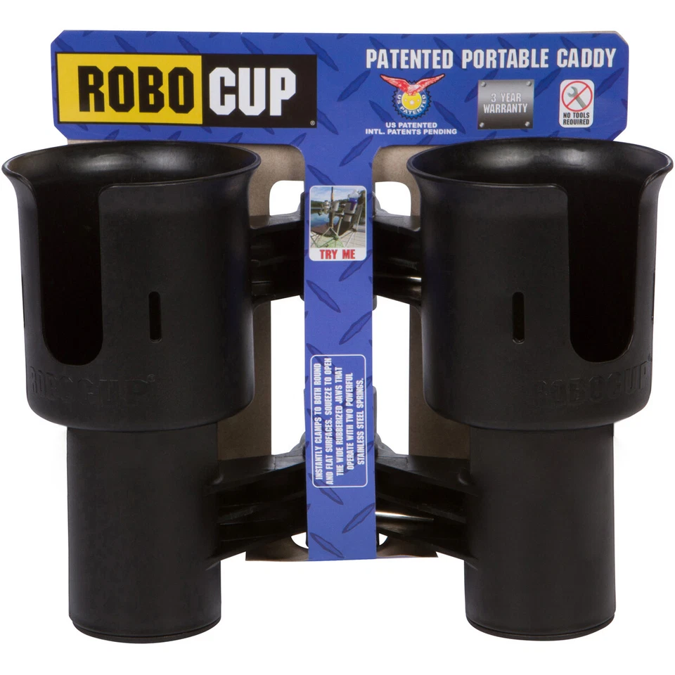 ROBOCUP Boat Cup Holder Clamp-On Caddy Holds 2 Drinks, Rods, Tools, Phone, Gear - Image 3 of 4