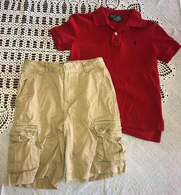 Polo Ralph Lauren Boys Size 6 Outfit Red Polo Shirt Khaki Cargo Shorts | eBay