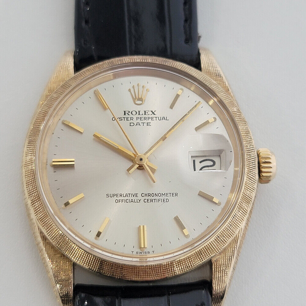 Mens Rolex Oyster Perpetual Date 1500 35mm 14K Gold Automatic 1960s Swiss  RA267