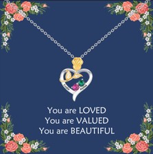 VNOX Valentine's Day Gift Custom Rose Heart Birthstone Necklace Wife Girlfriend