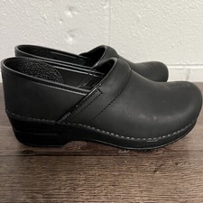 Dansko Womens Clogs Shoes Black Leather Slip On Wedge Heels 9.5-10 EUR 40