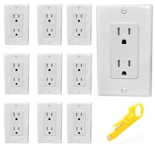 Tamper Resistant 15A Electrical Decora Outlet Receptacle w/Wall Plates - 10 Pack