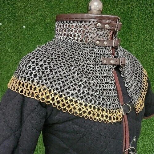 Chainmail Collar 9 MM Flat Riveted With Brass Ring Zig Zag Bishops Mantle - Picture 4 of 5