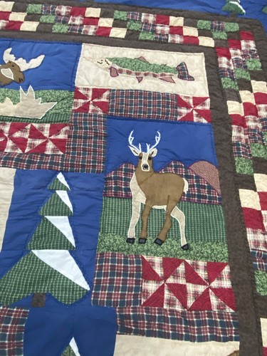 Quilted Beadspread comforter Queen/Full Deer Fish Lodge Rustic Cottage rustic - Picture 8 of 9