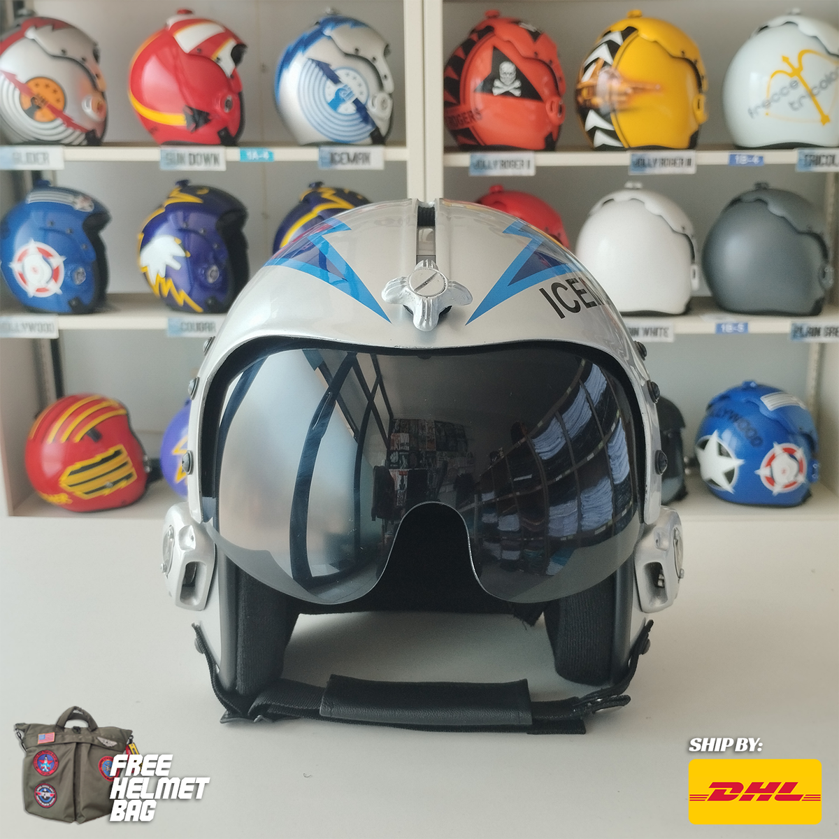 【レア】レプリカ　HGU-33 トップガン アイスマン TOP GUN GOOSE+ICEMAN HGU-33 FLIGHT HELMET MOVIE PROP PILOT