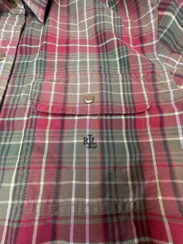 Ralph Lauren Women’s S Olive Green Red Plaid Western Snap LS Shirt Cotton LS - Picture 6 of 15