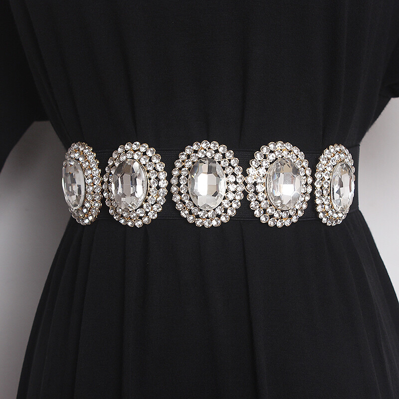Women Rhinestone Wide Belt Crystal Elastic Waistband for  display picture 2