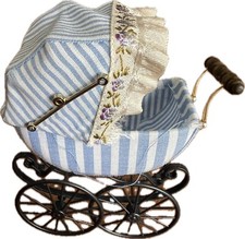 Antique Iron Stroller Dollhouse Miniature Baby Pram Vintage