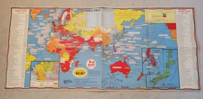1945 Dated Events War Map World War II Printed in USA Shaw-Barton 