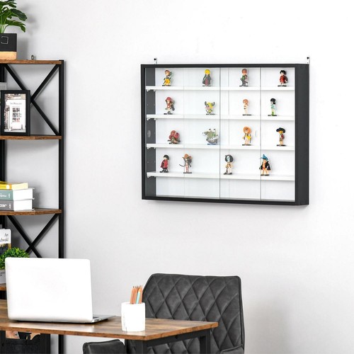 HOMCOM 5-Tier Wall Display Shelf Unit Cabinet w/ Shelves Glass Doors Black/White - Picture 11 of 11