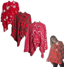 MANTELLA PONCHO SCIALLE DONNA IN PILE CORAL CON LACCIO INVERNALE SCOZZESE NATALE