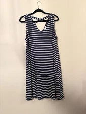 Style & Co Navy & White Striped Sleeveless Dress with Criss Cross Back in Size L