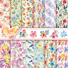 24 Sheets Spring Floral Scrapbook Paper 12x12, Double Sided Flower Pattern Pa...