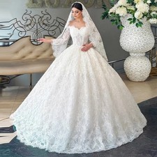 Romanti Long Sleeve Lace Boat-Neck Wedding Dress Backless Court Train Bride Gown