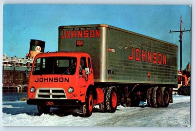 c1950's Johnson Motor Lines Truck Winter Scene Unposted Vintage Postcard