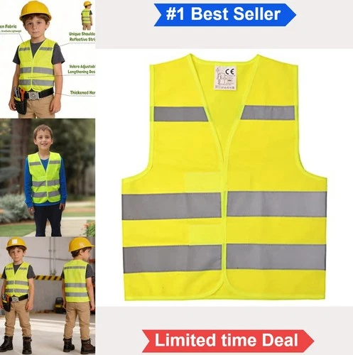 Kids Safety Vest Yellow Reflective Hi Vis Toddler Construction XS Hook Loop - product listing photo