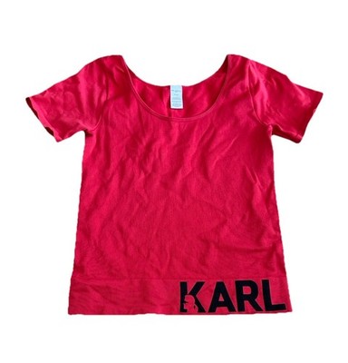 Karl Lagerfeld Paris Name Spellout Fitted Top Red Women's XL                 AZ