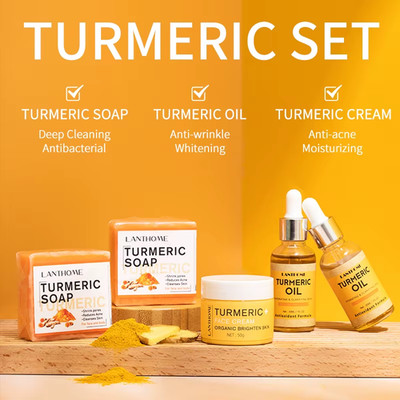 Turmeric Face Care Kit- Skin Brightening Turmeric Soap Whitening Oil- Anti Aging