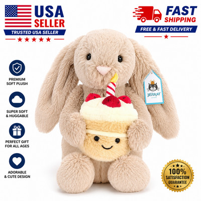 ぬいぐるみ  Bashful Beige Bunny 'Birthday' Jellycat Bashful Beige Bunny Birthday Cake Plush 31CM Soft Stuffed