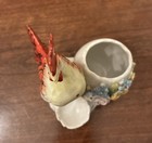 Vintage Red Rooster w Egg Cup On Side Porcelain Floral Broken Tail Tip — photo 8