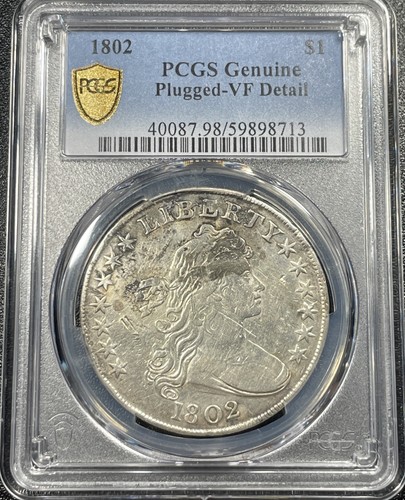 1802 Draped Bust Silver Dollar $1 PCGS VF Details Plugged Rare Coin