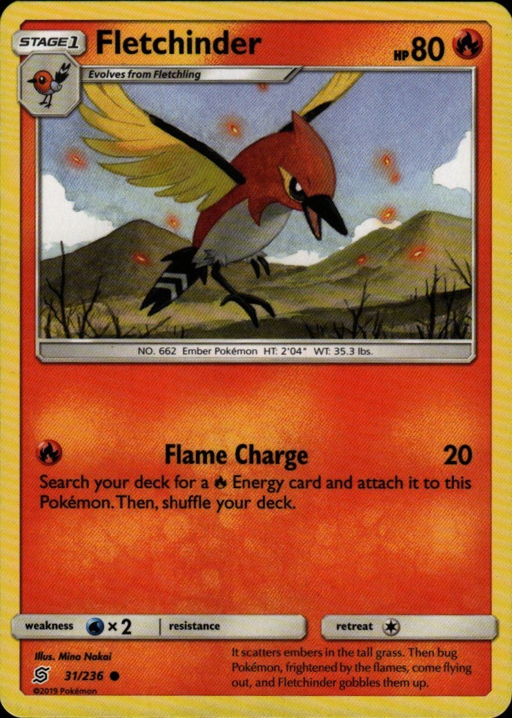 Pokemon TCG Card Fletchinder Common Fire Normal SM - Unified Minds SM11 31/236