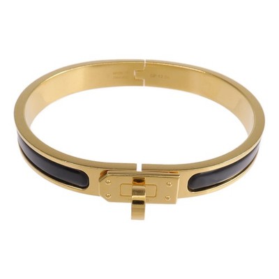 HERMES Mini Clic Kelly Bracelet Metal Enamel Gold Noir