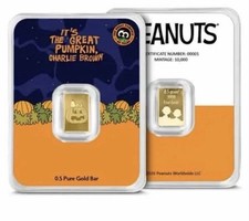 Peanuts-1/2 gram Gold-The Great Pumpkin ? Charlie Brown PAMP .5g 9999 Halloween 7775.87 per troy oz