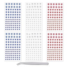 Patriotic Star Rhinestone Face Stickers Set - 6 Sheets Red White Blue 3D Self