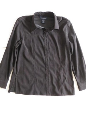 Denim & Co Shirt Womens Large Black Button Front Long Sleeve Solid Casual Top